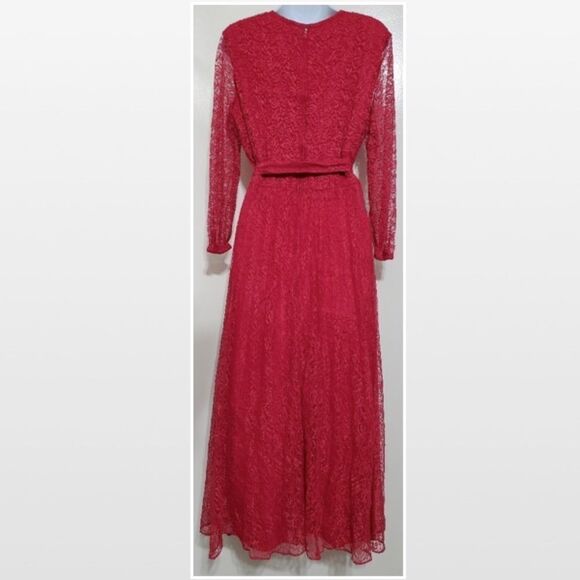 Vintage Red Lace Maxi Dress - Picture 7 of 11